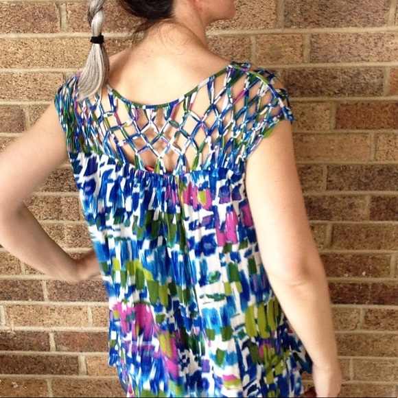 PLENTY TRACY REESE lattice yoke top anthro S M (D5 - Picture 5 of 6